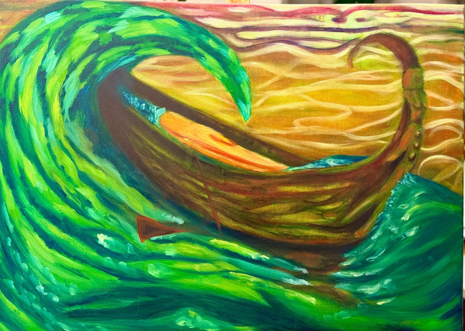 Boat — oil on canvas by Bailey Alysse Visual Artist and Muralist, work in progress